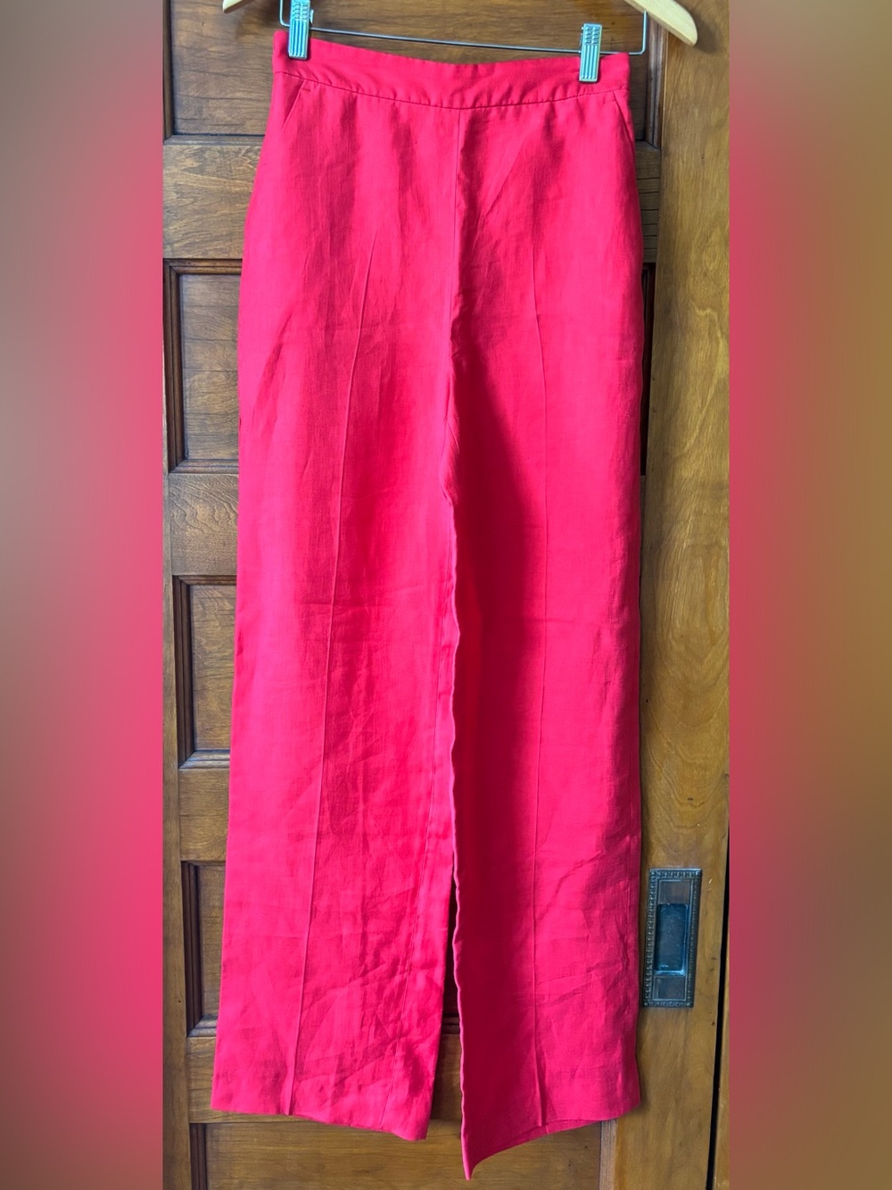 Zara Red Wide-Leg Linen Pants